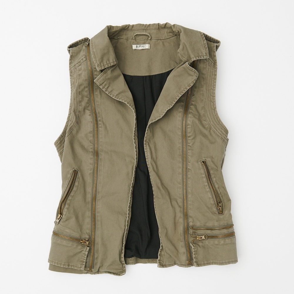 Olive Green Zipper Vest Buffalo David Bitton - M